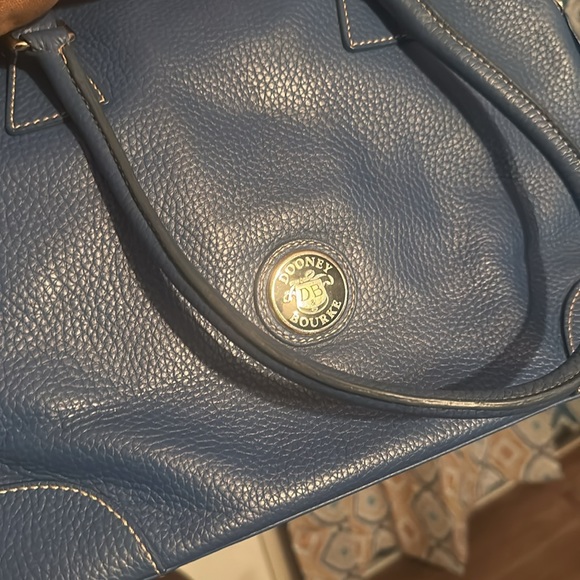 Vintage Dooney & Bourke Pebble Leather Domed Satchel In Blue - Picture 3 of 7
